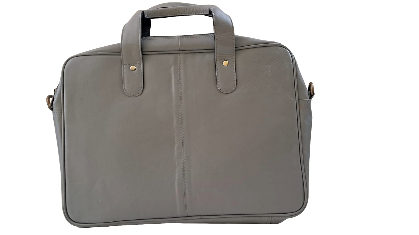 Genuine Gray Leather - Laptop Bag