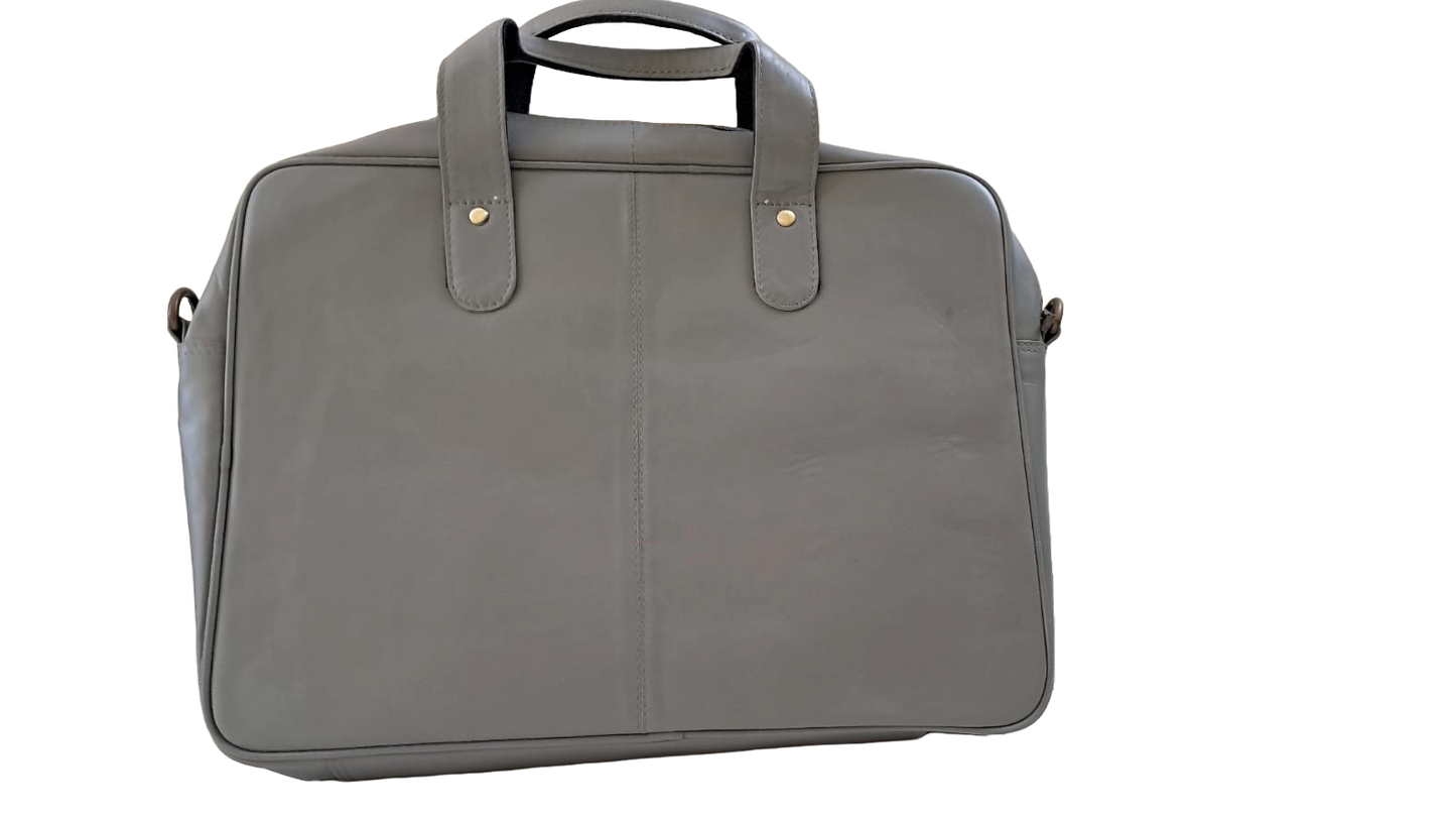 Genuine Gray Leather - Laptop Bag